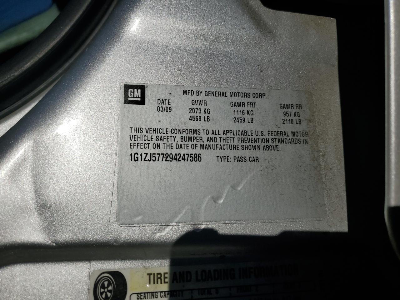 2009 Chevrolet Malibu 2Lt VIN: 1G1ZJ577294247586 Lot: 86309025