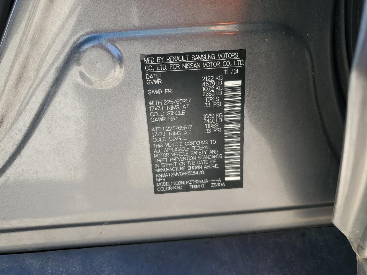 2015 Nissan Rogue S VIN: KNMAT2MV0FP518428 Lot: 85925165