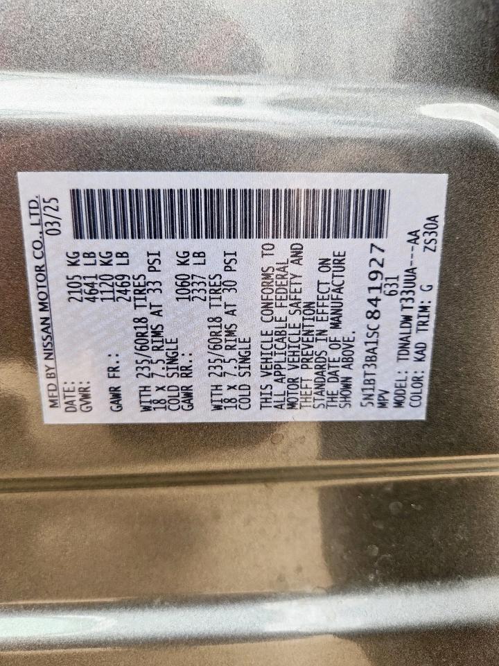 2025 Nissan Rogue Sv VIN: 5N1BT3BA1SC841927 Lot: 85744105