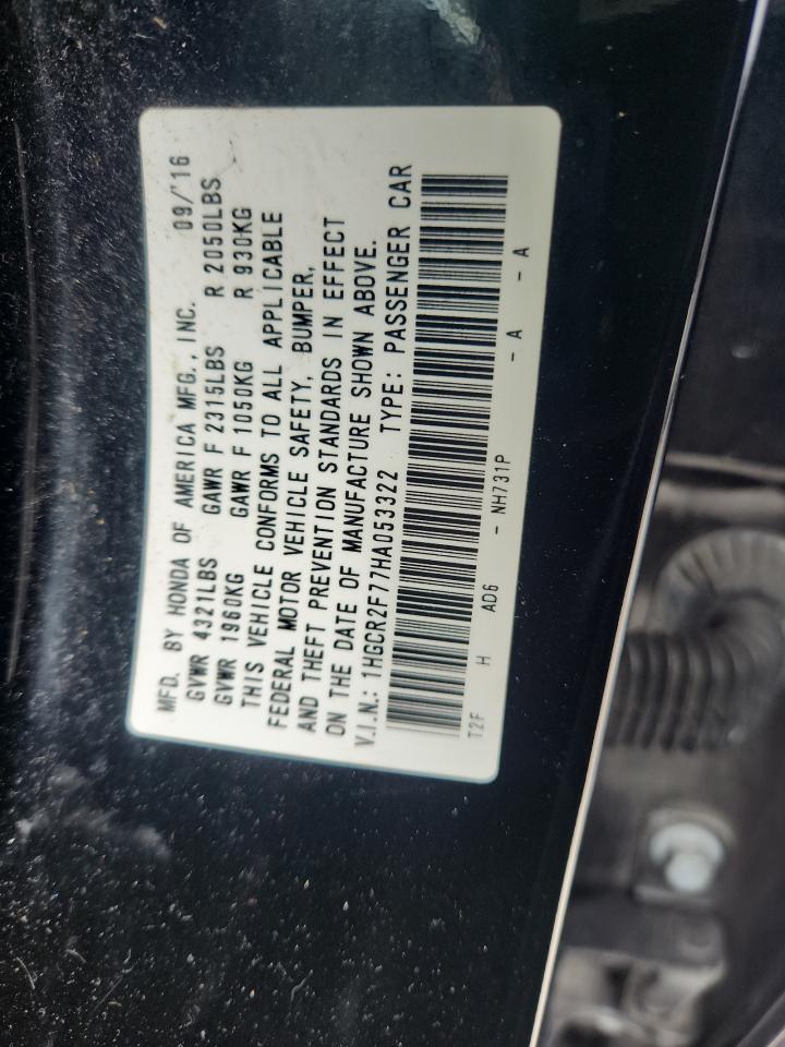 2017 Honda Accord Ex VIN: 1HGCR2F77HA053322 Lot: 84834865