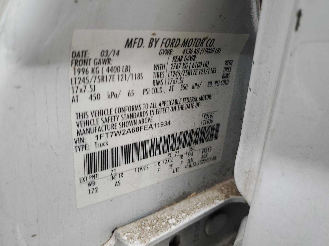 2015 Ford F250 Super Duty VIN: 1FT7W2A68FEA11934 Lot: 87275895