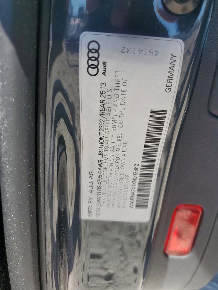 2019 Audi A4 Premium Plus VIN: WAUENAF41KN003662 Lot: 86155835
