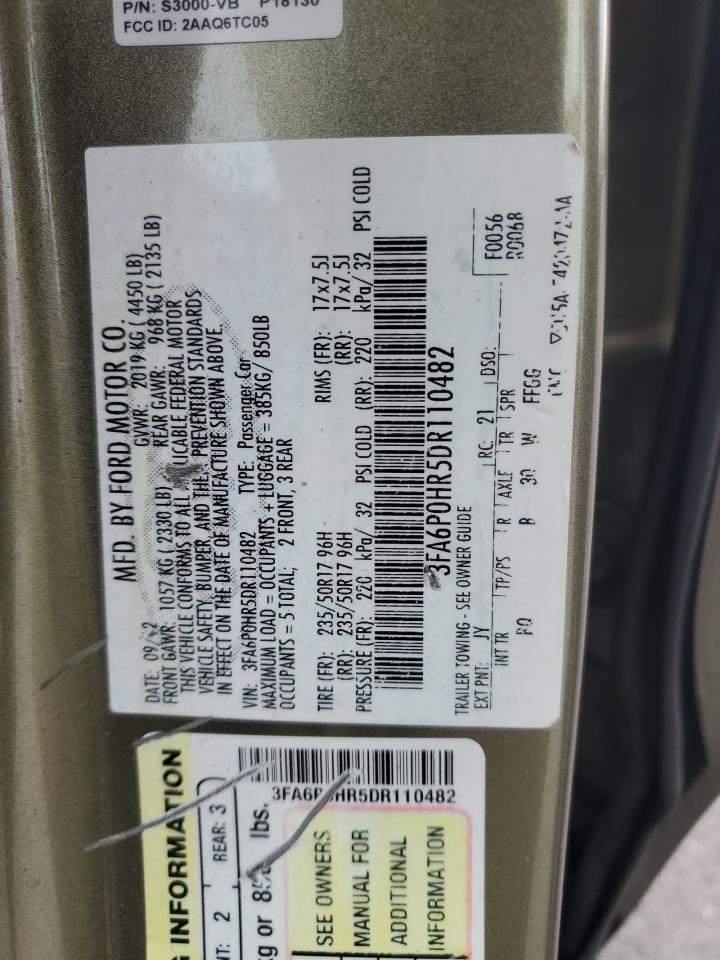 2013 Ford Fusion Se VIN: 3FA6P0HR5DR110482 Lot: 82633275