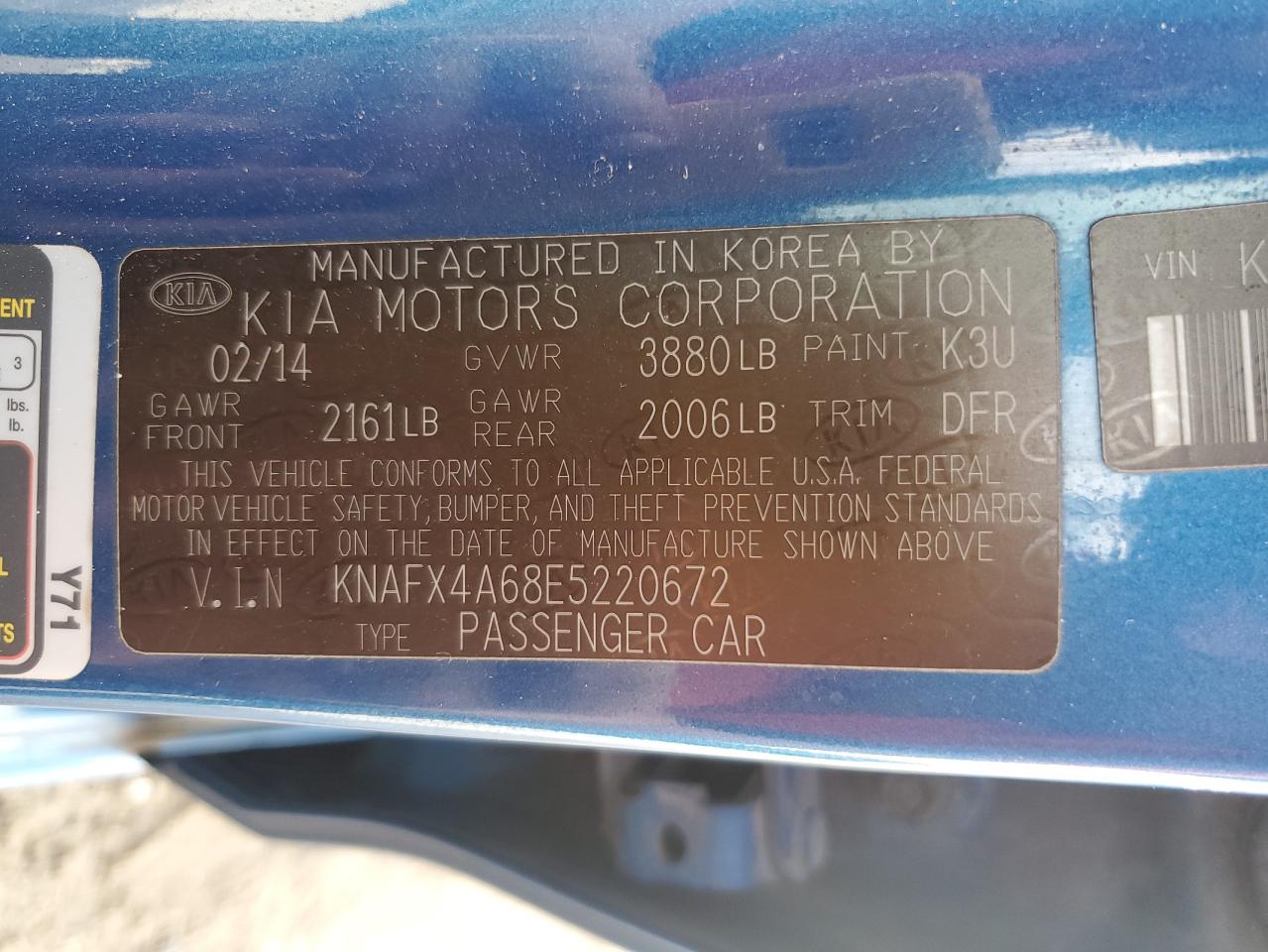 2014 Kia Forte Lx VIN: KNAFX4A68E5220672 Lot: 85335515