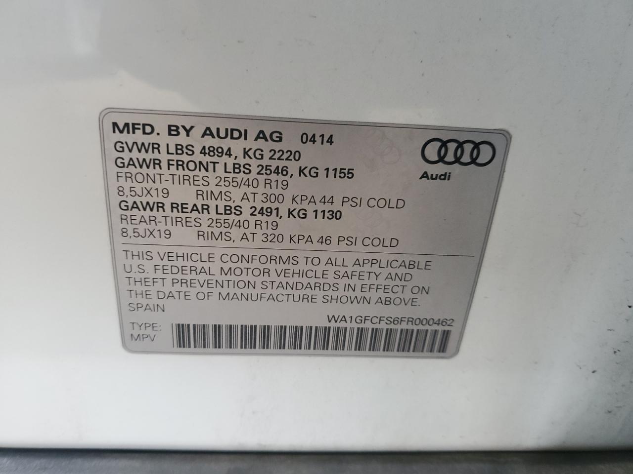 2015 Audi Q3 Prestige VIN: WA1GFCFS6FR000462 Lot: 82229875