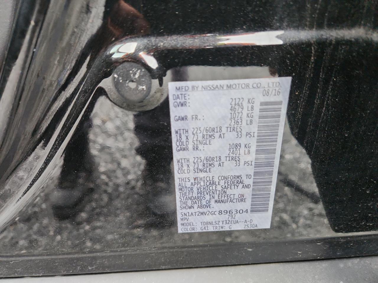 2016 Nissan Rogue S VIN: 5N1AT2MV2GC896304 Lot: 84176405