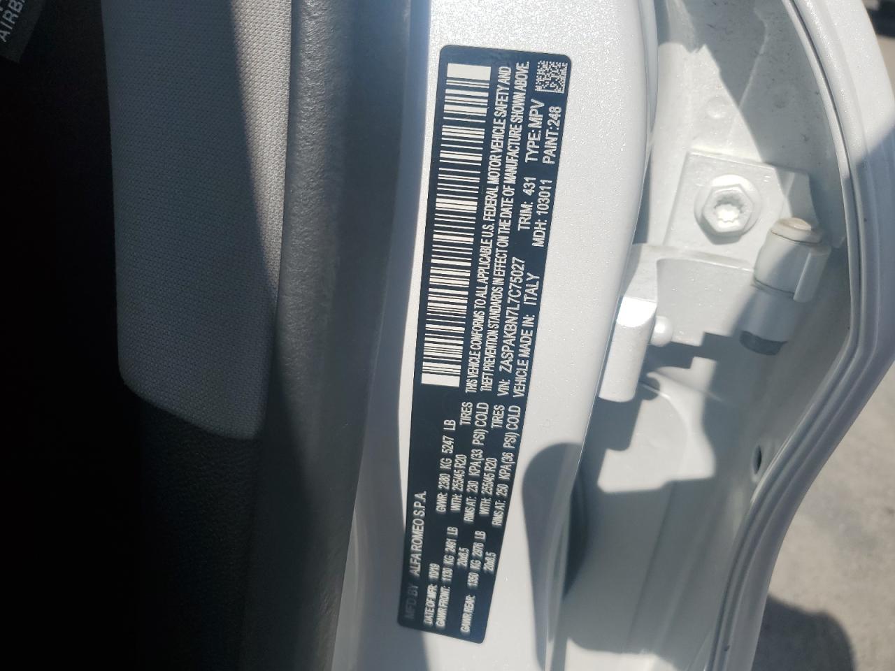 2020 Alfa Romeo Stelvio Ti VIN: ZASPAKBN7L7C75027 Lot: 85086665