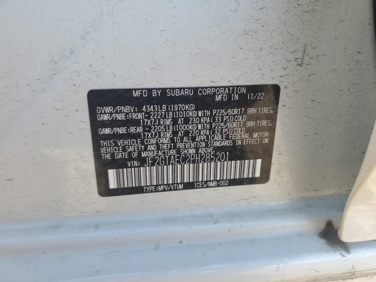 2023 Subaru Crosstrek Premium VIN: JF2GTAEC2PH285201 Lot: 85361265