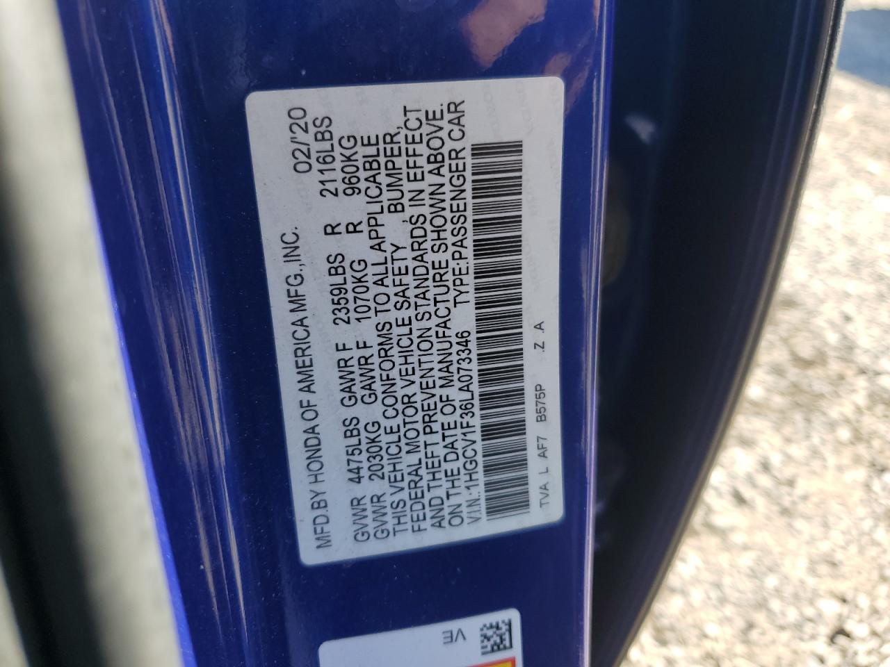 2020 Honda Accord Sport VIN: 1HGCV1F36LA073346 Lot: 85283415