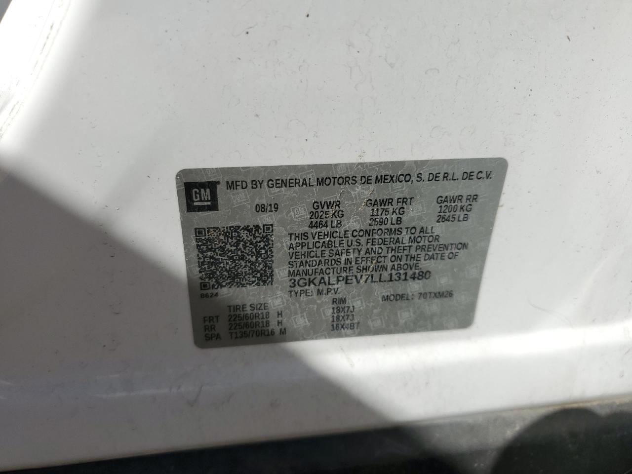 2020 GMC Terrain Slt VIN: 3GKALPEV7LL131480 Lot: 86812515