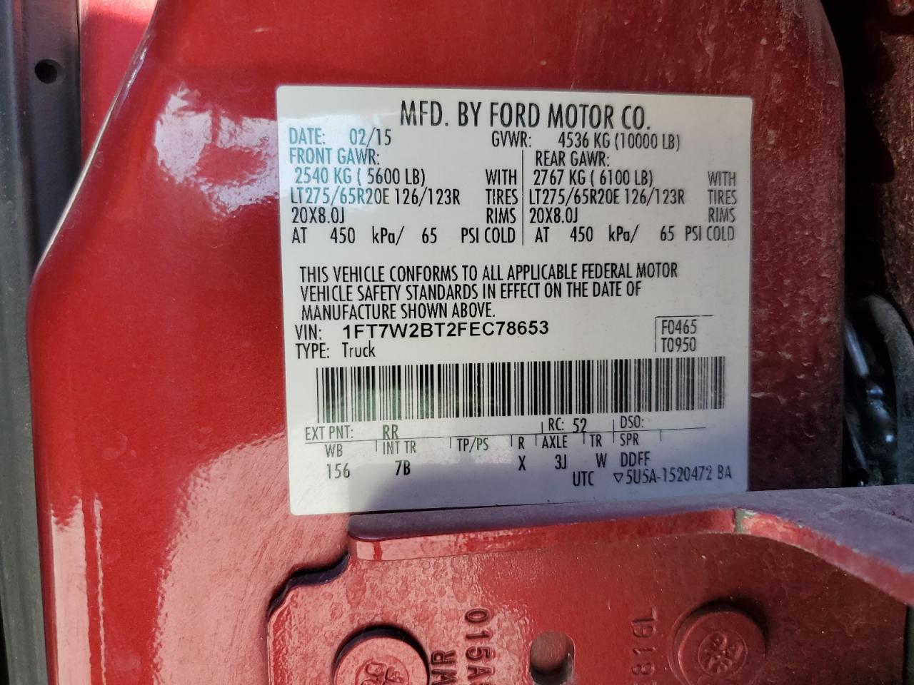 2015 Ford F250 Super Duty VIN: 1FT7W2BT2FEC78653 Lot: 82404305