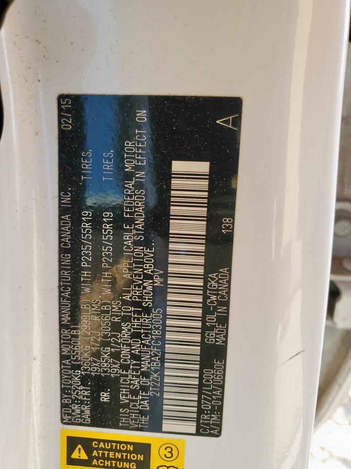 2015 Lexus Rx 350 VIN: 2T2ZK1BA2FC183005 Lot: 82210835