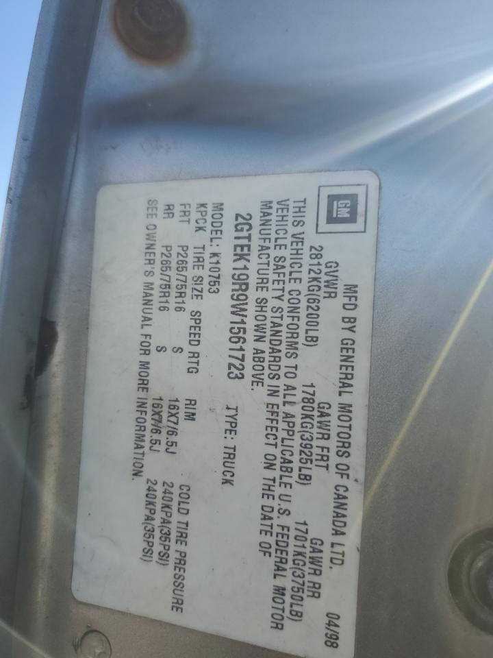 1998 GMC Sierra K1500 VIN: 2GTEK19R9W1561723 Lot: 87473095