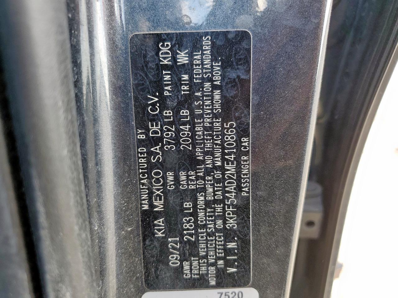 2021 Kia Forte Ex VIN: 3KPF54AD2ME410865 Lot: 85843325