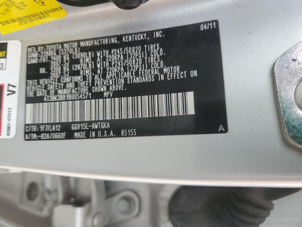 2011 Toyota Venza VIN: 4T3BK3BB1BU054571 Lot: 85749435