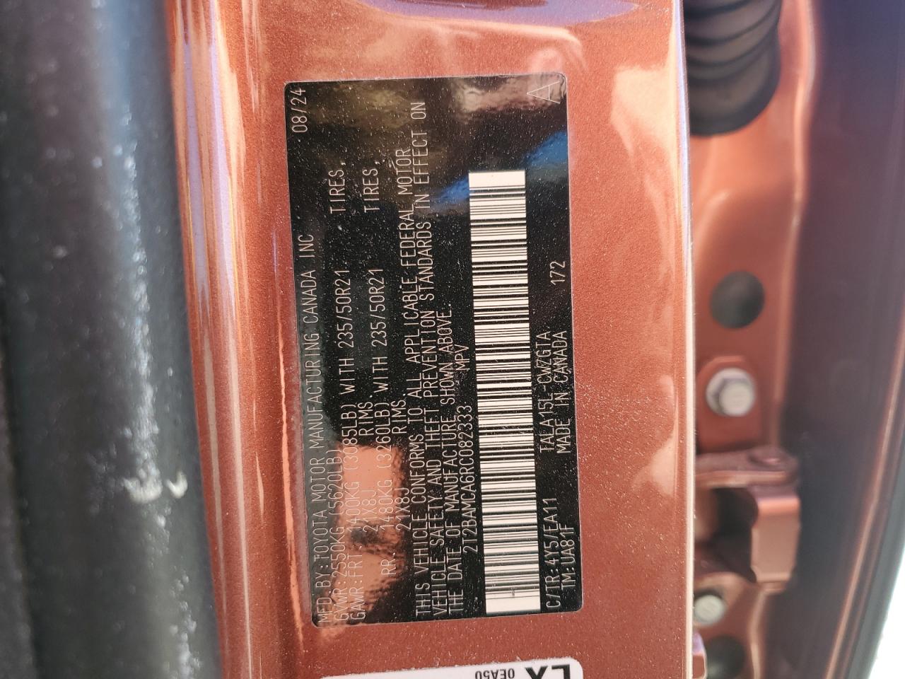 2024 Lexus Rx 350 Base VIN: 2T2BAMCA6RC082333 Lot: 86298095