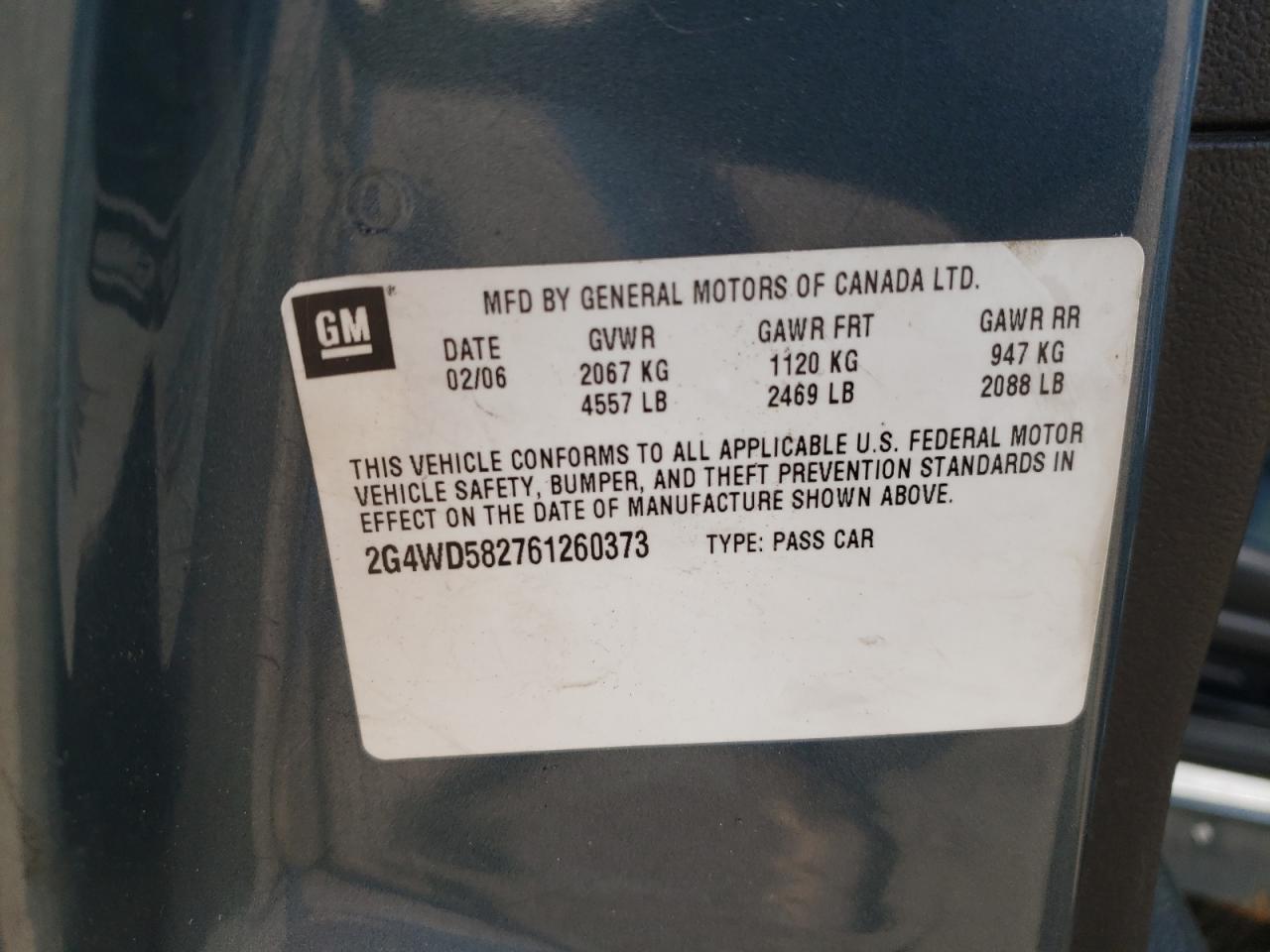 2006 Buick Lacrosse Cxl VIN: 2G4WD582761260373 Lot: 82368335