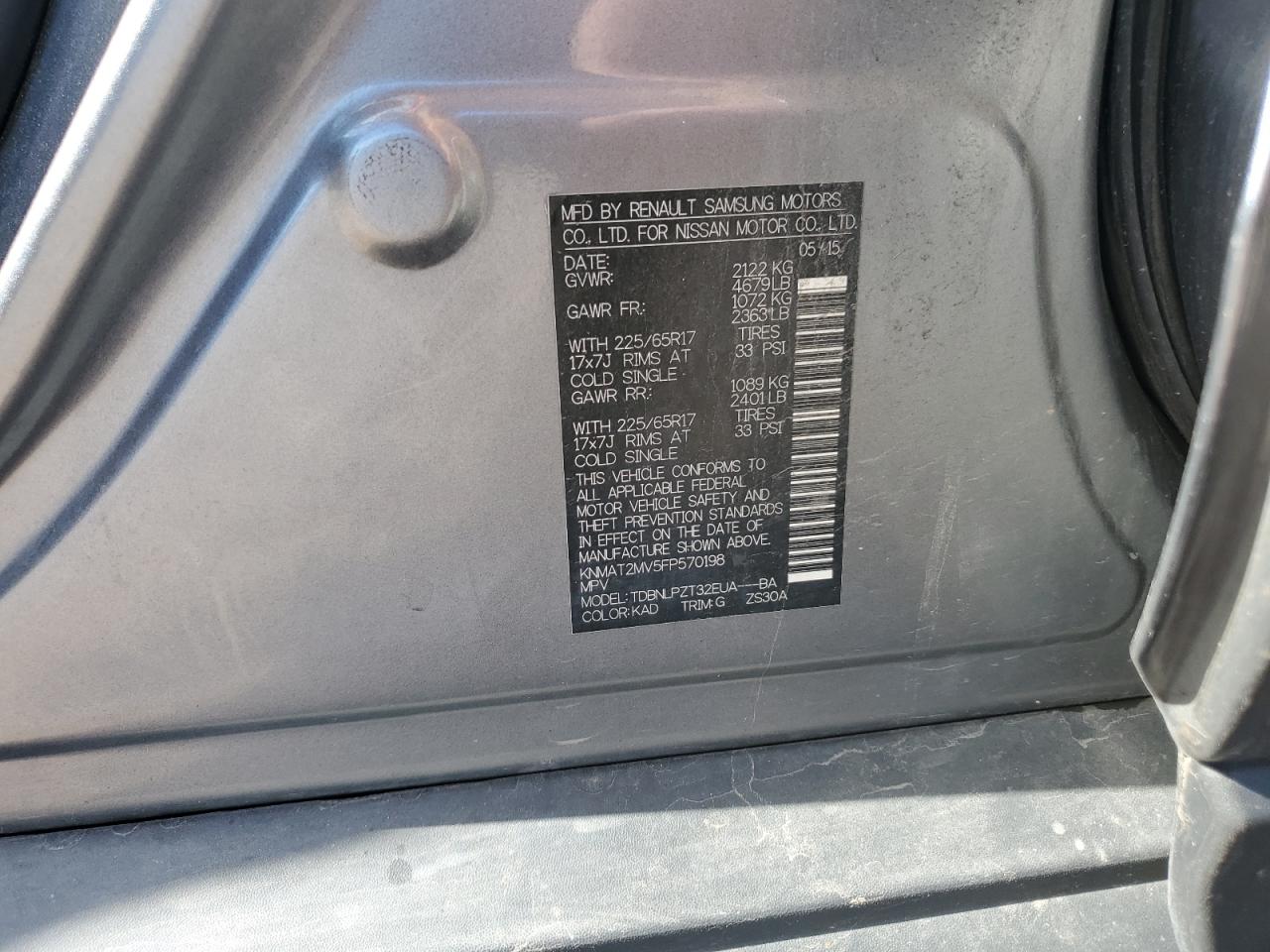 2015 Nissan Rogue S VIN: KNMAT2MV5FP570198 Lot: 82289095