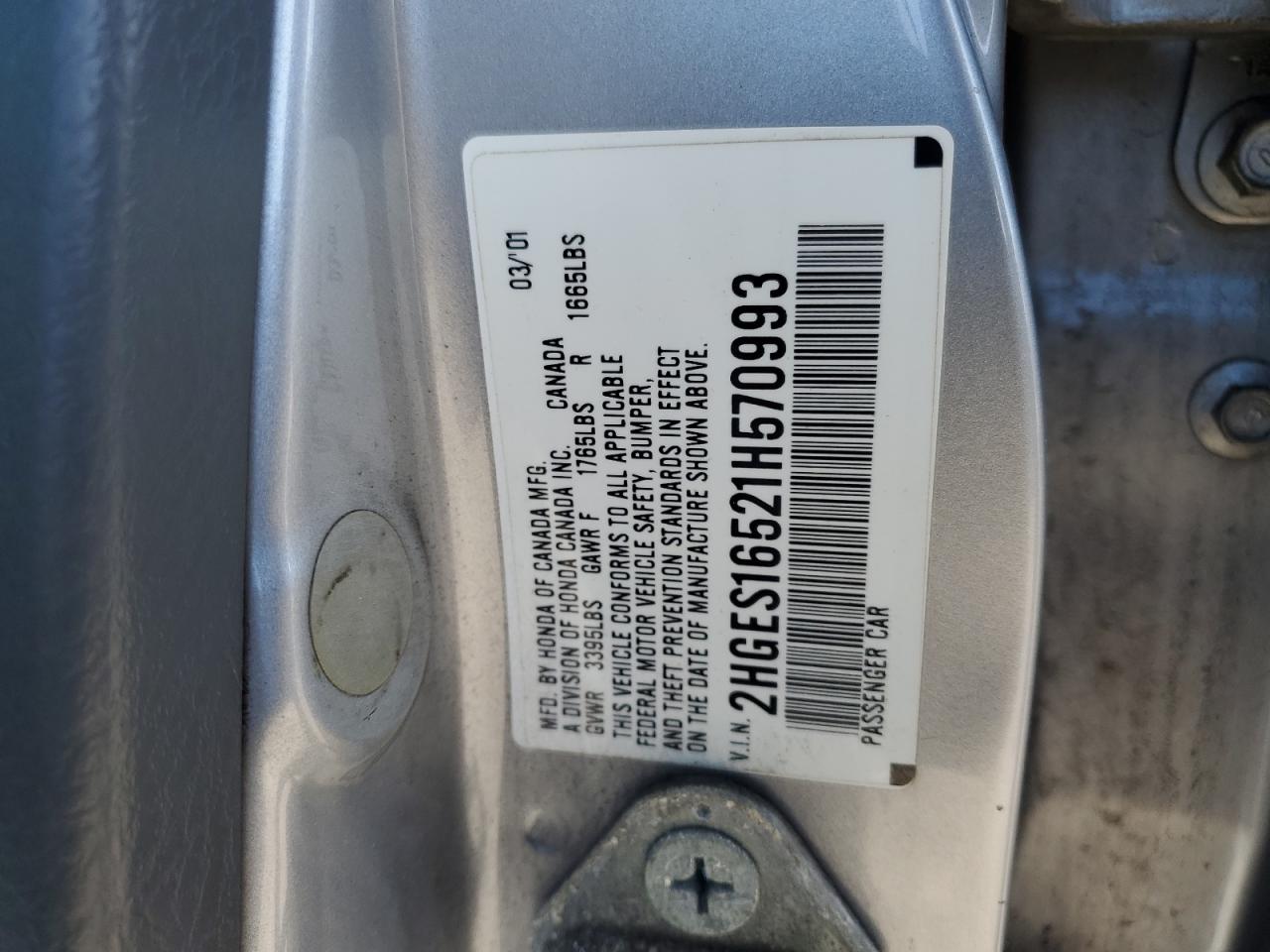 2001 Honda Civic Lx VIN: 2HGES16521H570993 Lot: 82194195