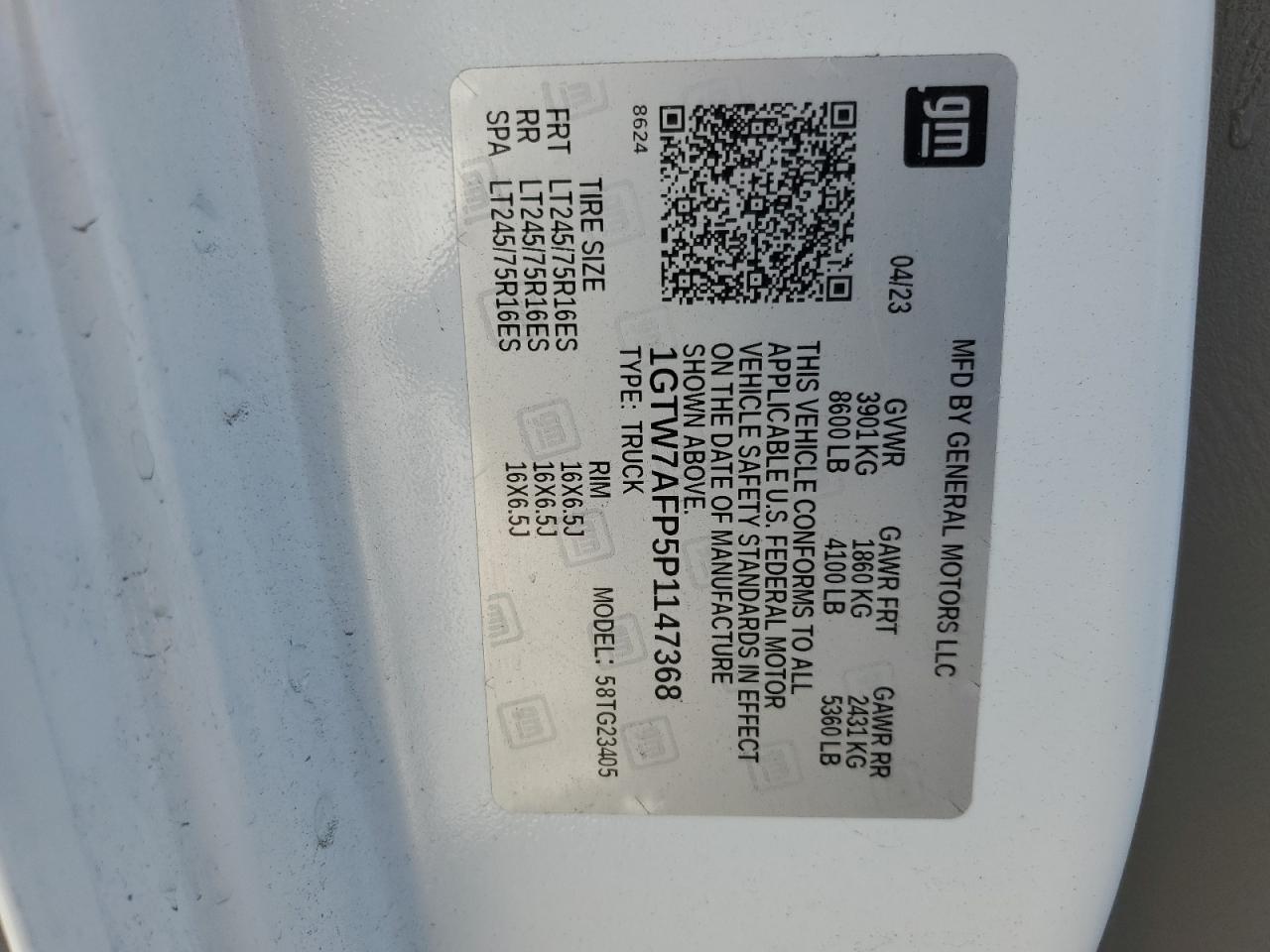 2023 GMC Savana G2500 VIN: 1GTW7AFP5P1147368 Lot: 72079755