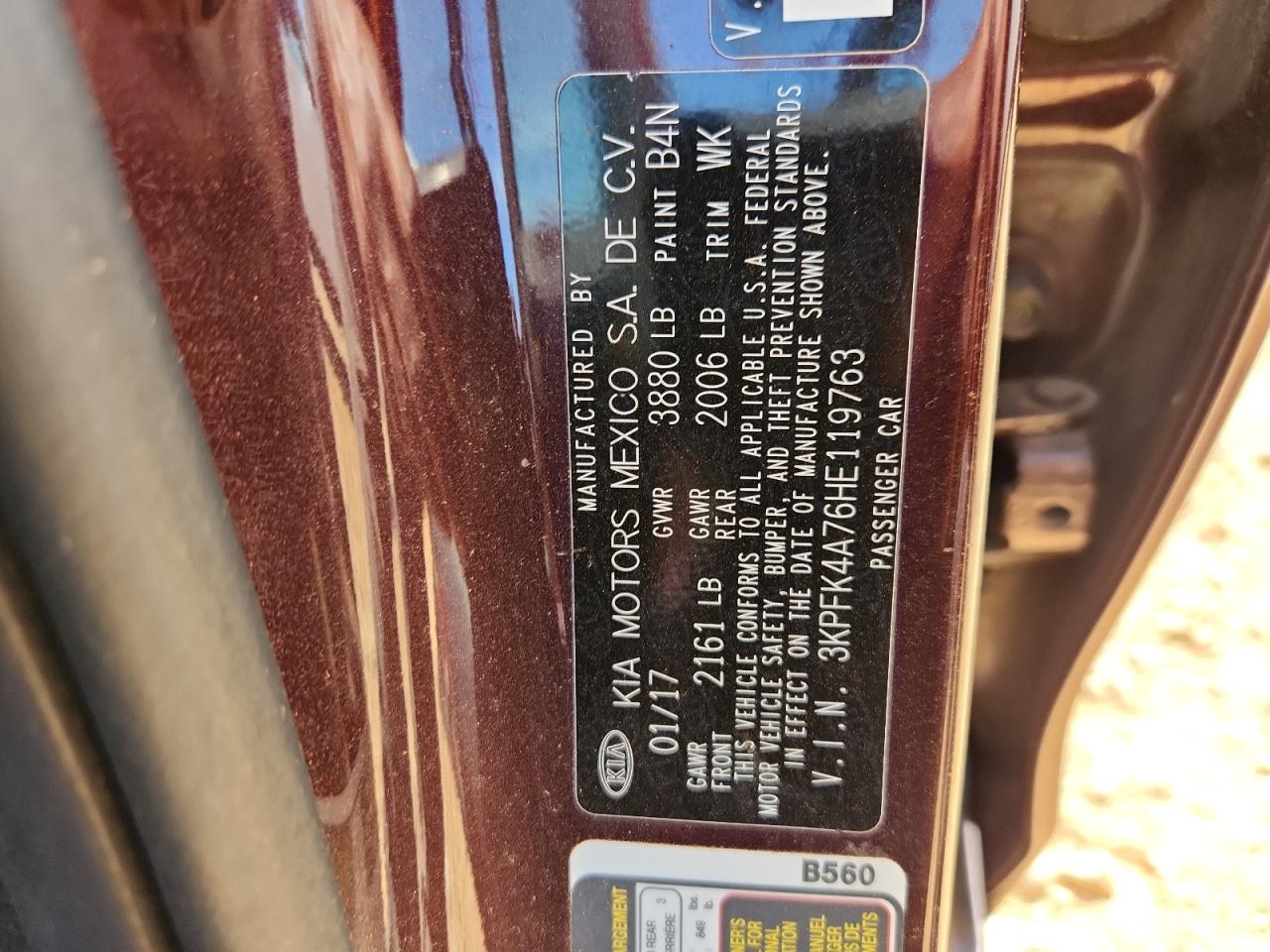 2017 Kia Forte Lx VIN: 3KPFK4A76HE119763 Lot: 85368715