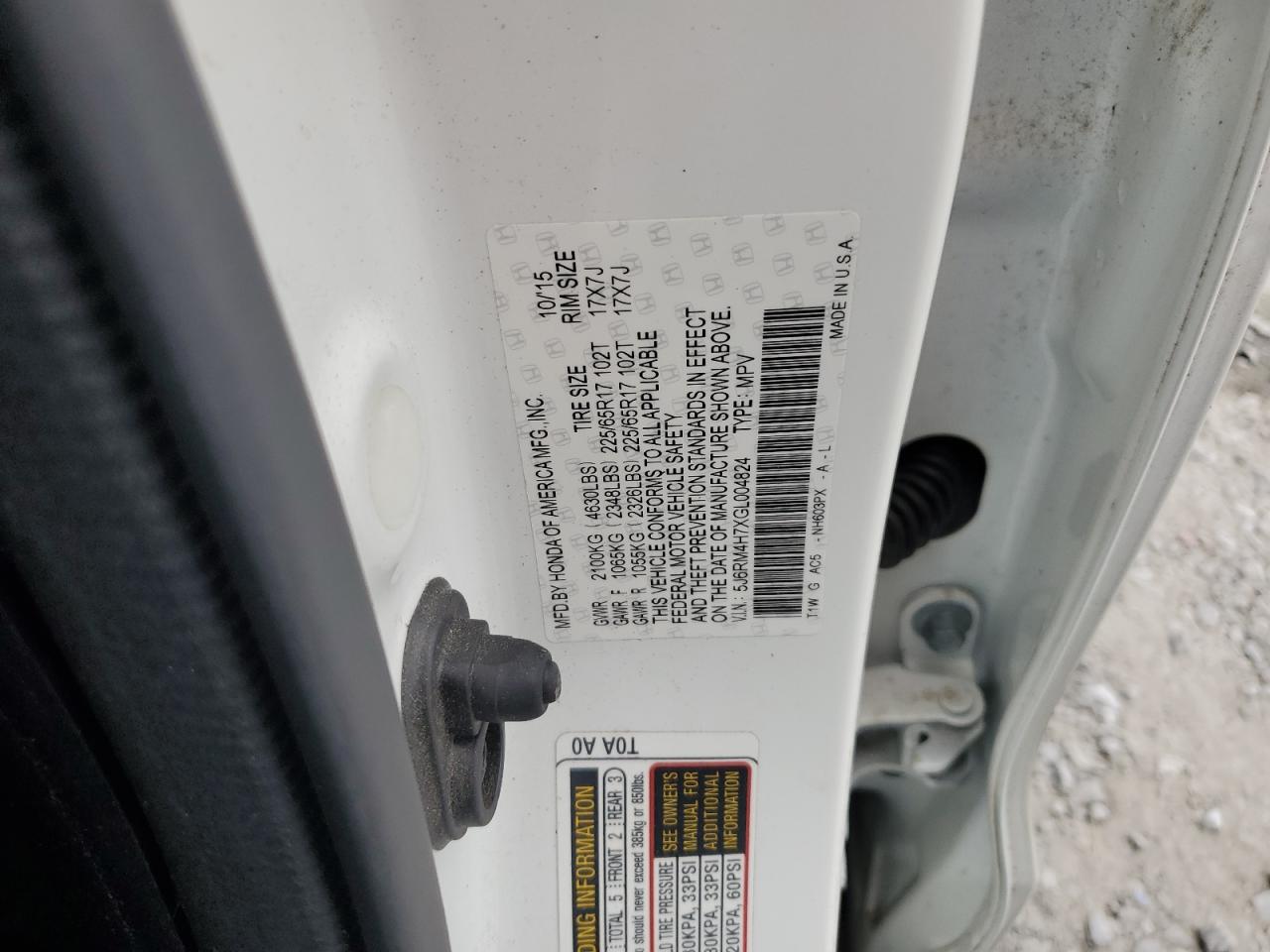 2016 Honda Cr-V Exl VIN: 5J6RM4H7XGL004824 Lot: 85844505