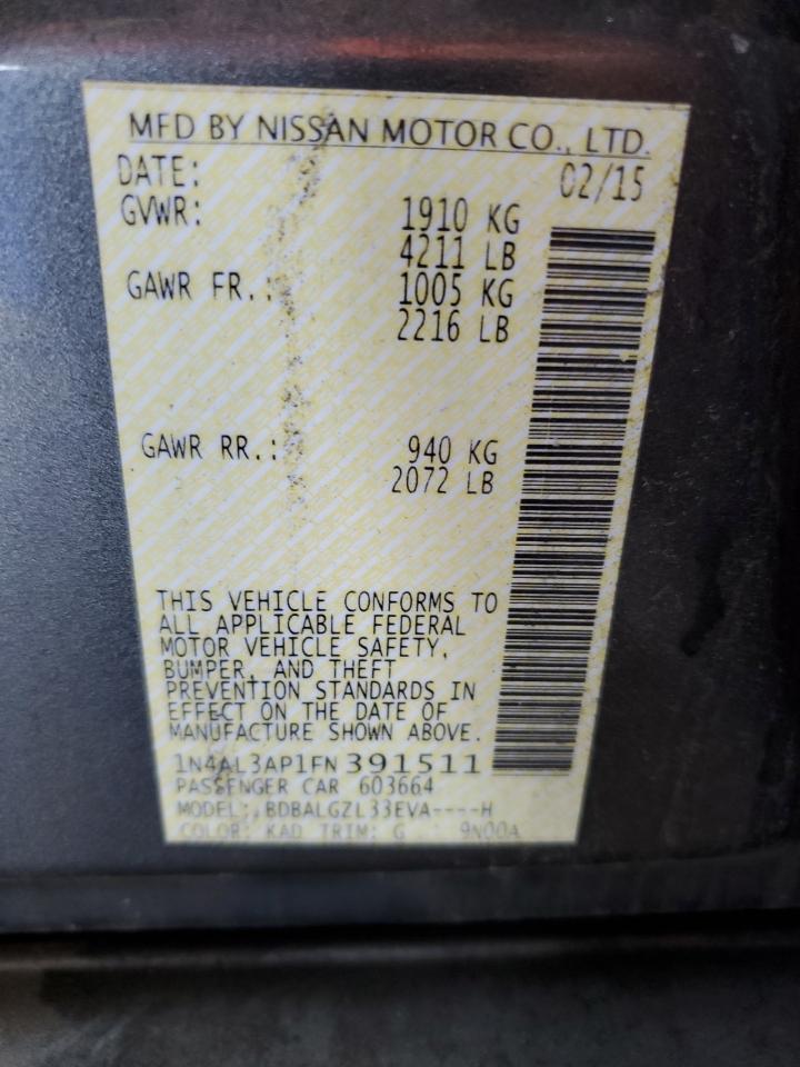 2015 Nissan Altima 2.5 VIN: 1N4AL3AP1FN391511 Lot: 85257475
