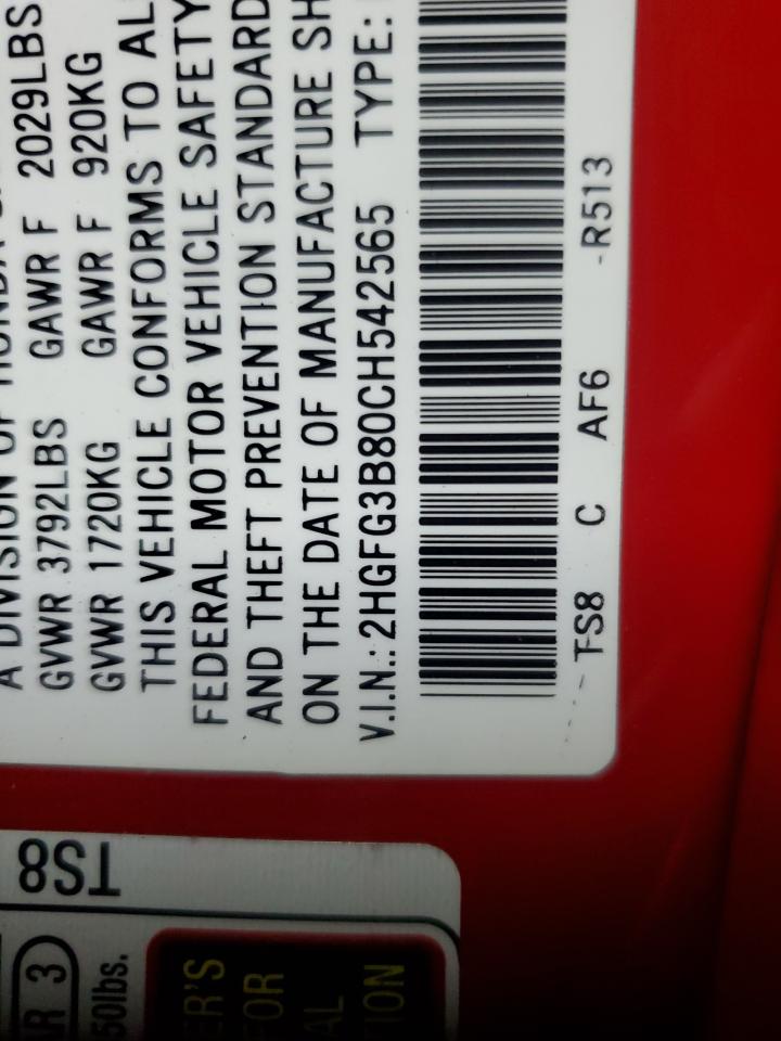 2012 Honda Civic Ex VIN: 542565 Lot: 86341645