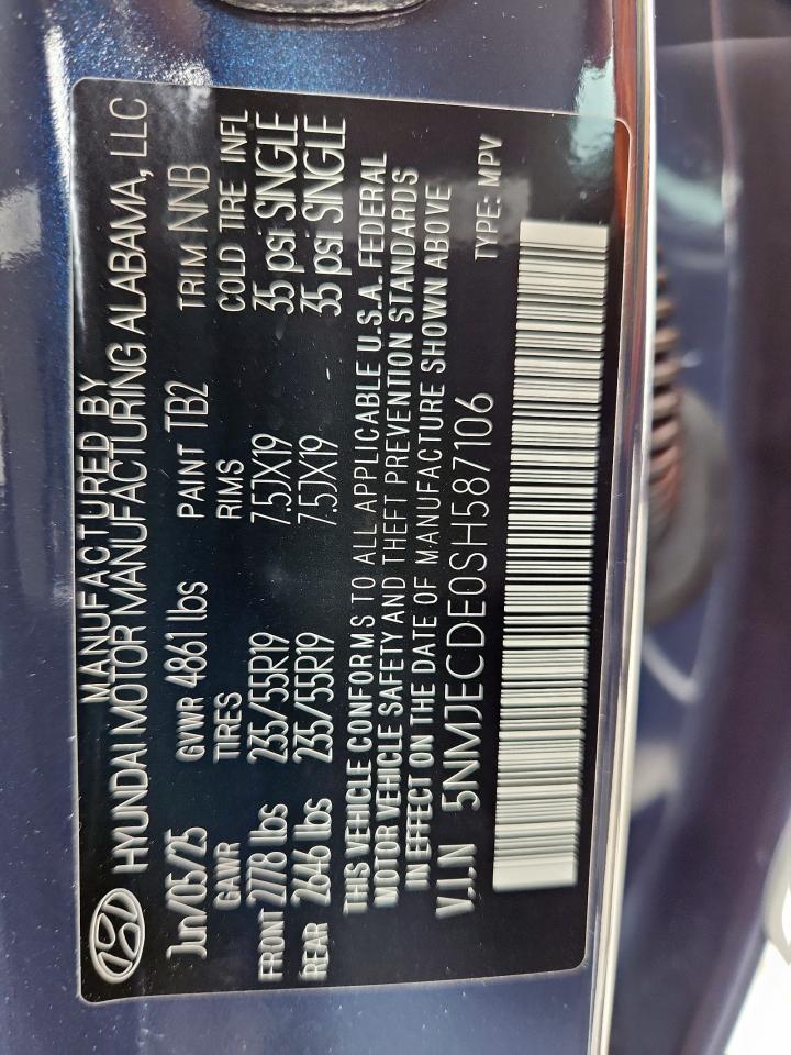 2025 Hyundai Tucson Limited VIN: 5NMJECDE0SH587106 Lot: 90509275