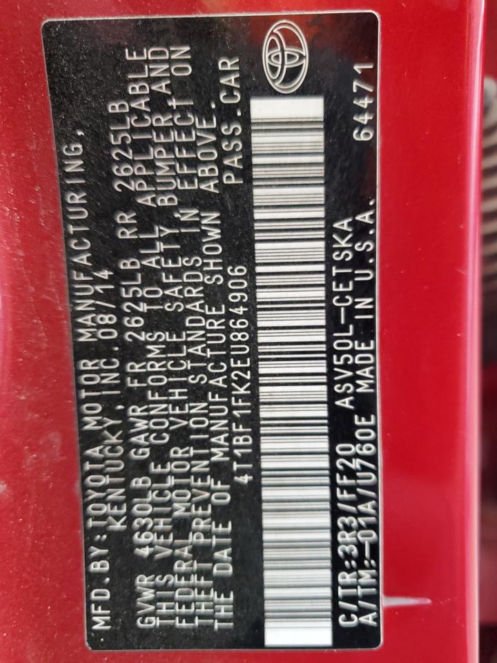 2014 Toyota Camry L VIN: 4T1BF1FK2EU864906 Lot: 81612305