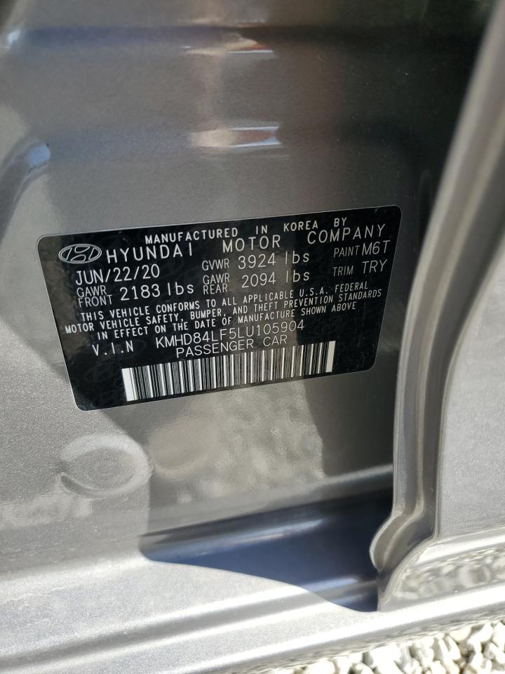 2020 Hyundai Elantra Sel VIN: KMHD84LF5LU105904 Lot: 82417385