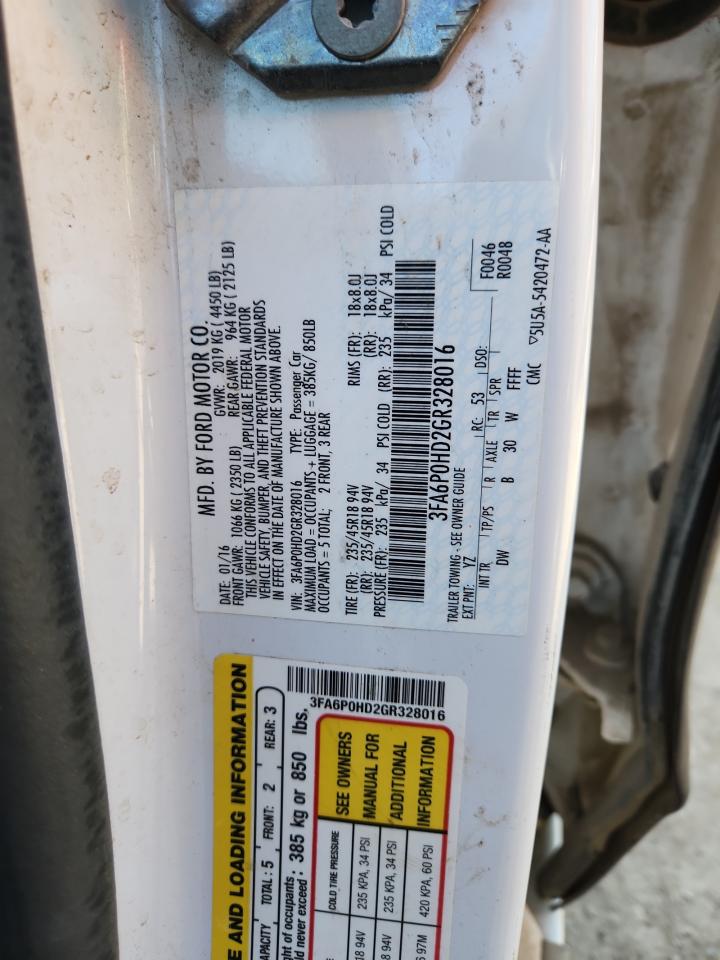 2016 Ford Fusion Se VIN: 3FA6P0HD2GR328016 Lot: 81916905