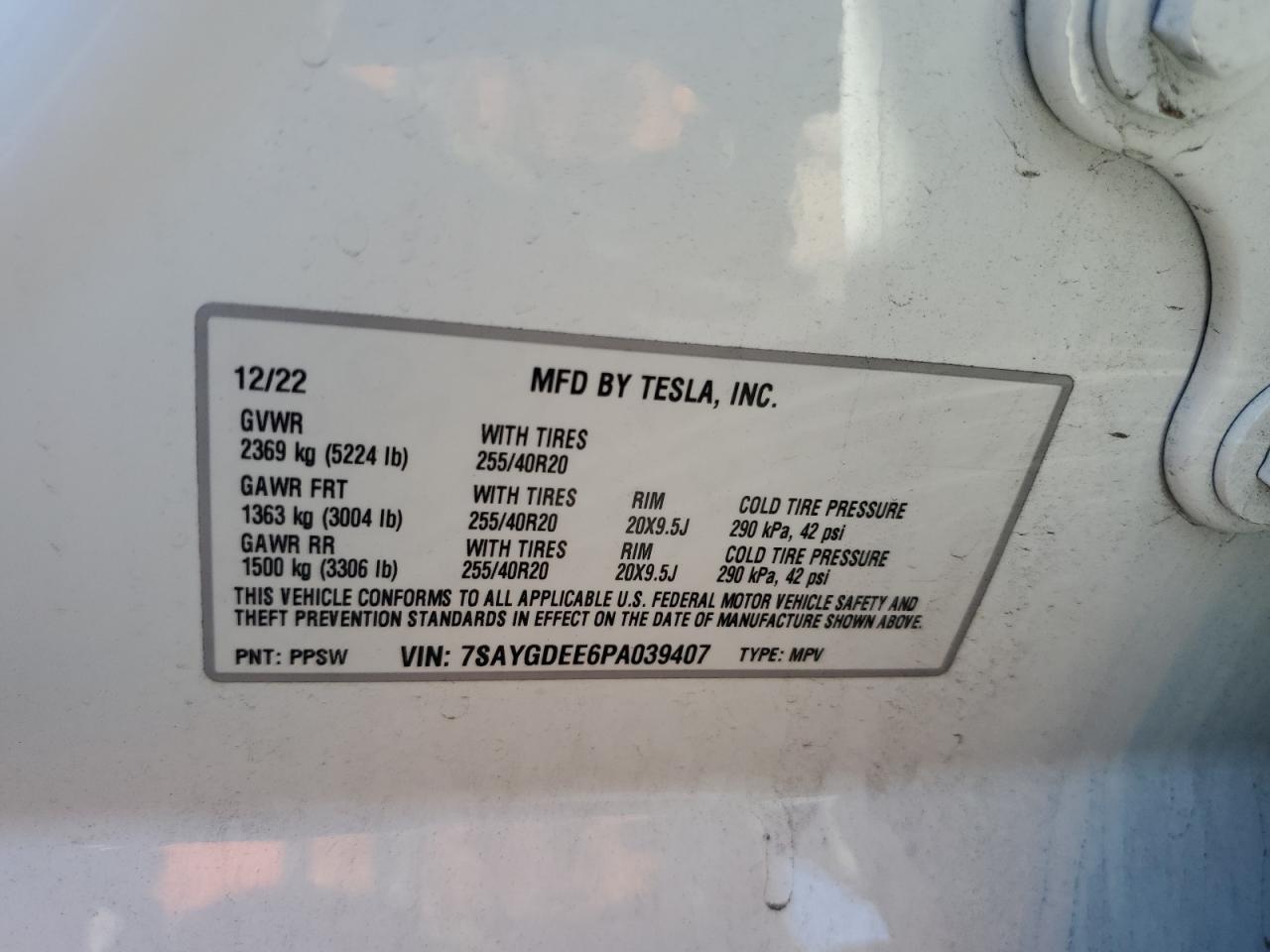 2023 Tesla Model Y VIN: 7SAYGDEE6PA039407 Lot: 90672705