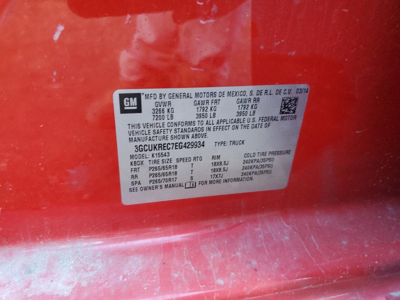 2014 Chevrolet Silverado K1500 Lt VIN: 3GCUKREC7EG429934 Lot: 82250755