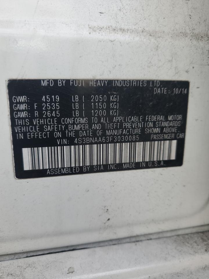 2015 Subaru Legacy 2.5I VIN: 4S3BNAA63F3030085 Lot: 86810285