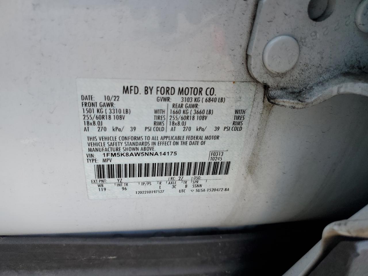 2022 Ford Explorer Police Interceptor VIN: 1FM5K8AW5NNA14175 Lot: 85073005