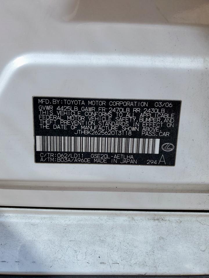 2006 Lexus Is 250 VIN: JTHBK262562013118 Lot: 85093765