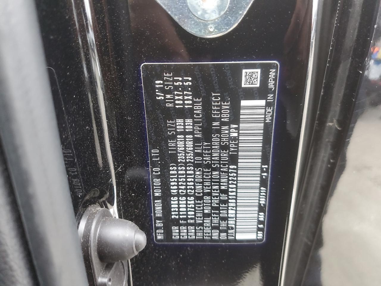 2019 Honda Cr-V Exl VIN: JHLRW2H81KX022579 Lot: 90114125