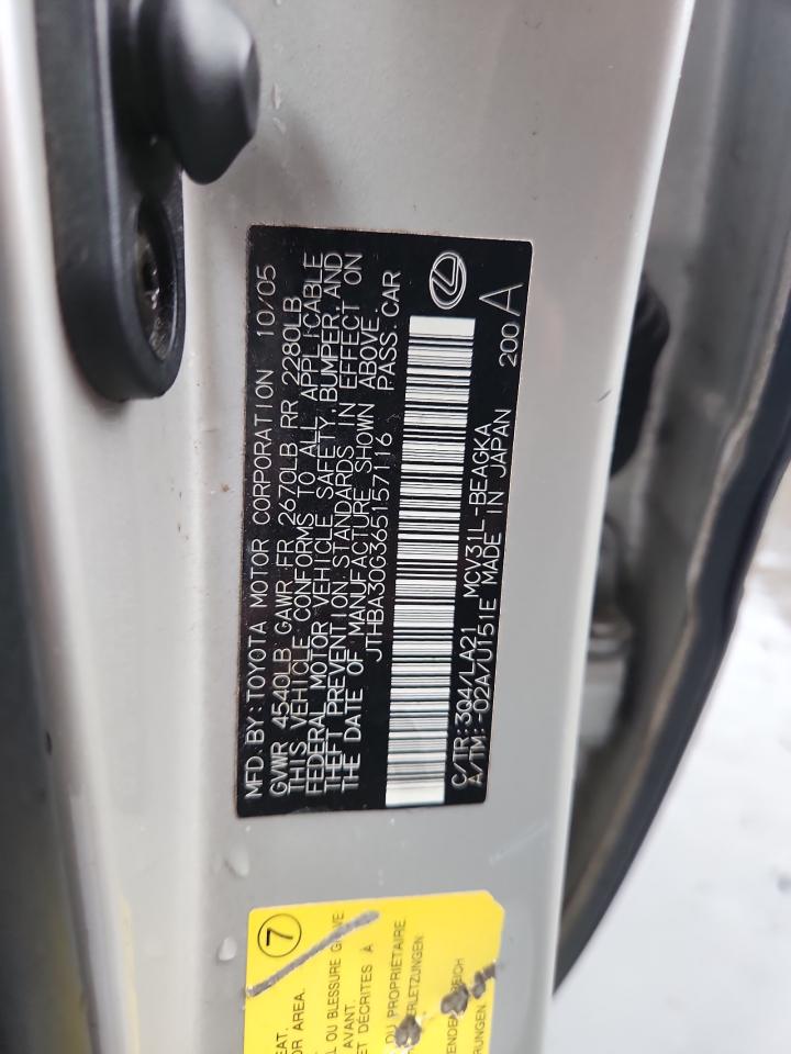 2006 Lexus Es 330 VIN: JTHBA30G365157116 Lot: 85572105