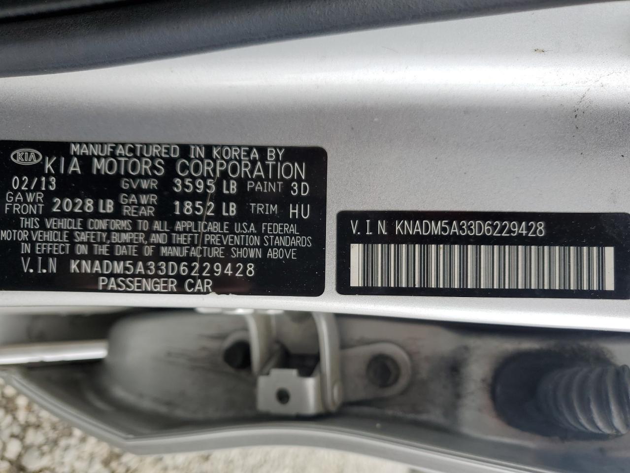 2013 Kia Rio Lx VIN: KNADM5A33D6229428 Lot: 82370315