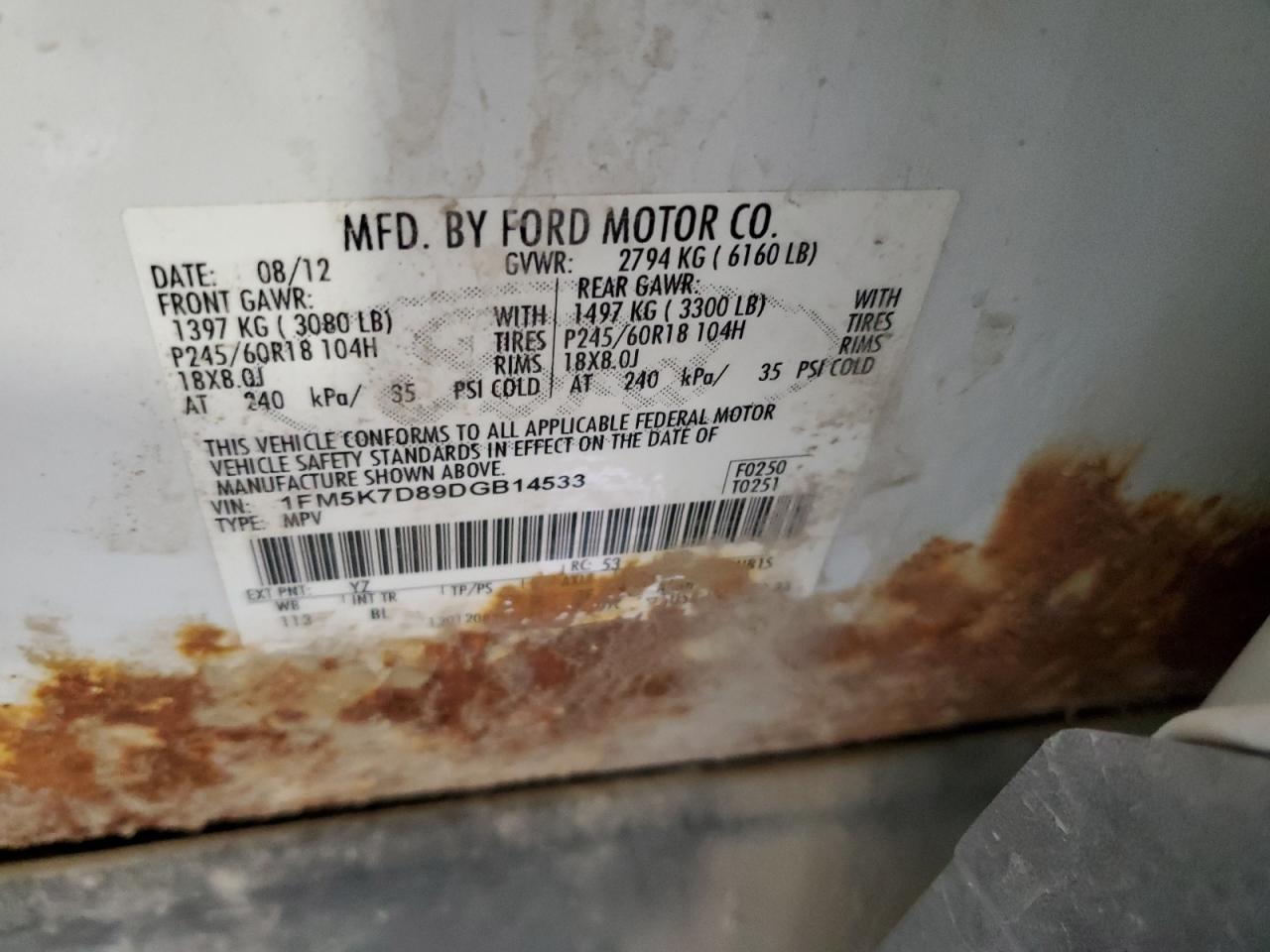 2013 Ford Explorer Xlt VIN: 1FM5K7D89DGB14533 Lot: 81859985