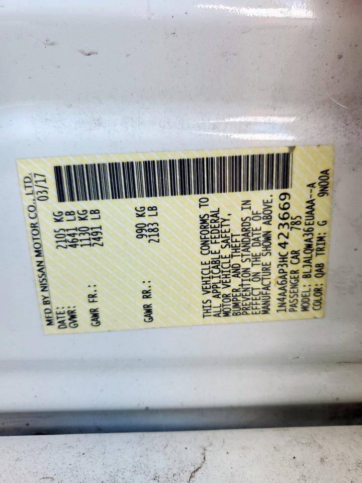 2017 Nissan Maxima 3.5S VIN: 1N4AA6AP3HC423669 Lot: 82217625