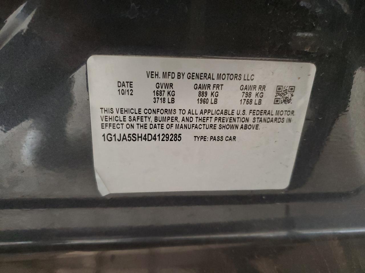 2013 Chevrolet Sonic Ls VIN: 1G1JA5SH4D4129285 Lot: 85753075