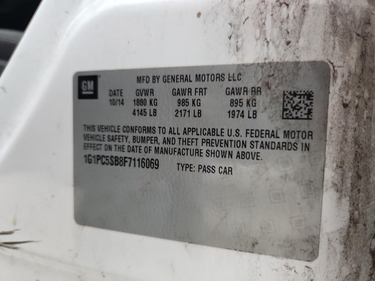 2015 Chevrolet Cruze Lt VIN: 1G1PC5SB8F7116069 Lot: 85155155