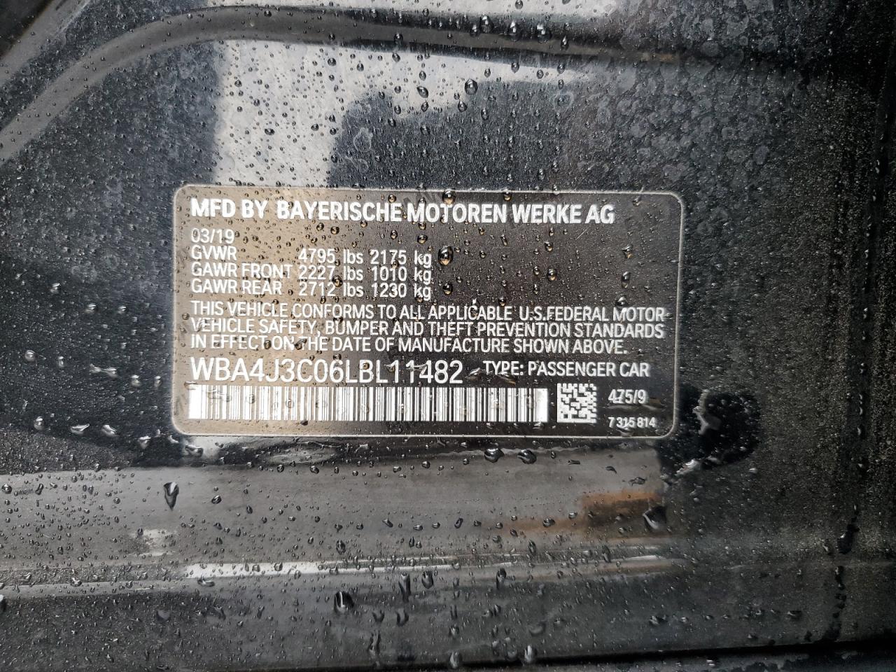 2020 BMW 430Xi Gran Coupe VIN: WBA4J3C06LBL11482 Lot: 86451955