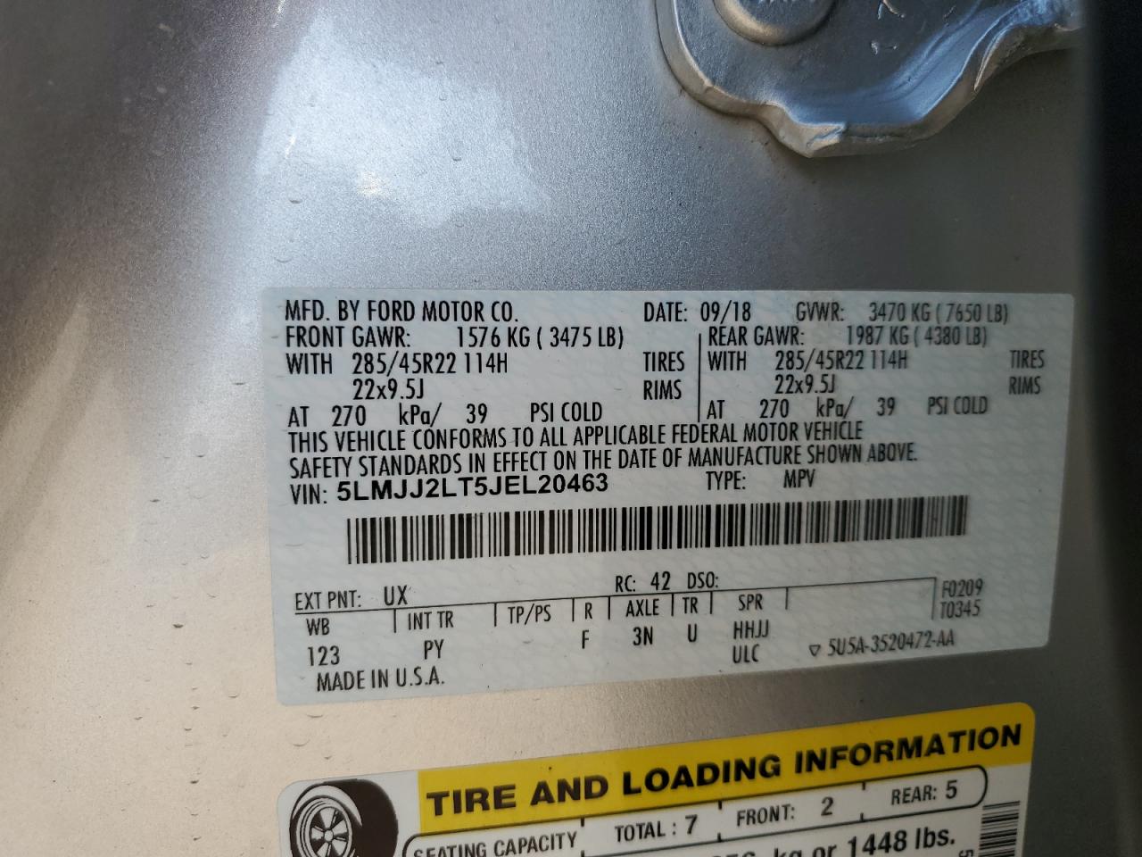 2018 Lincoln Navigator Reserve VIN: 5LMJJ2LT5JEL20463 Lot: 84065775