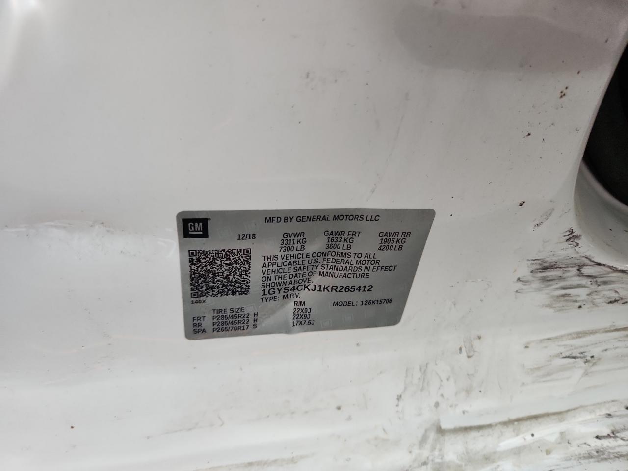 1GYS4CKJ1KR265412 2019 Cadillac Escalade Premium Luxury