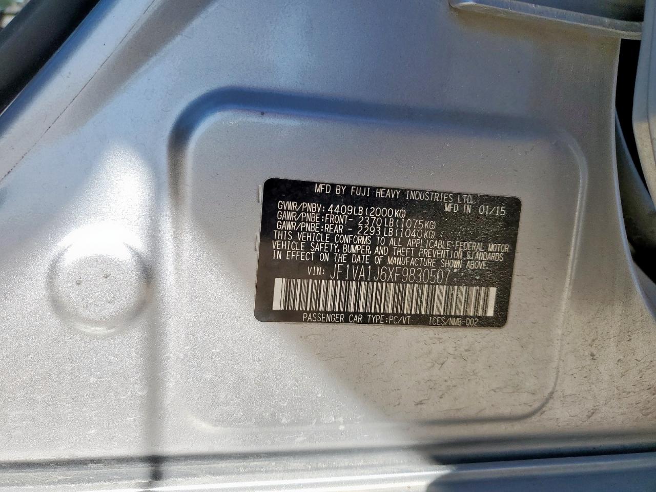 2015 Subaru Wrx Limited VIN: JF1VA1J6XF9830507 Lot: 90727365