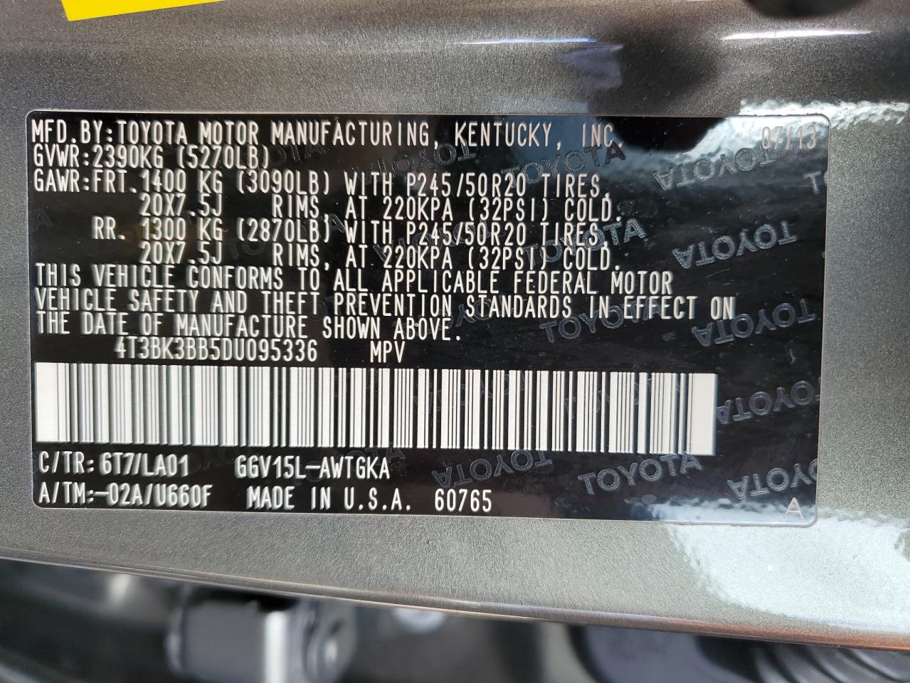 2013 Toyota Venza Le VIN: 4T3BK3BB5DU095336 Lot: 90125955