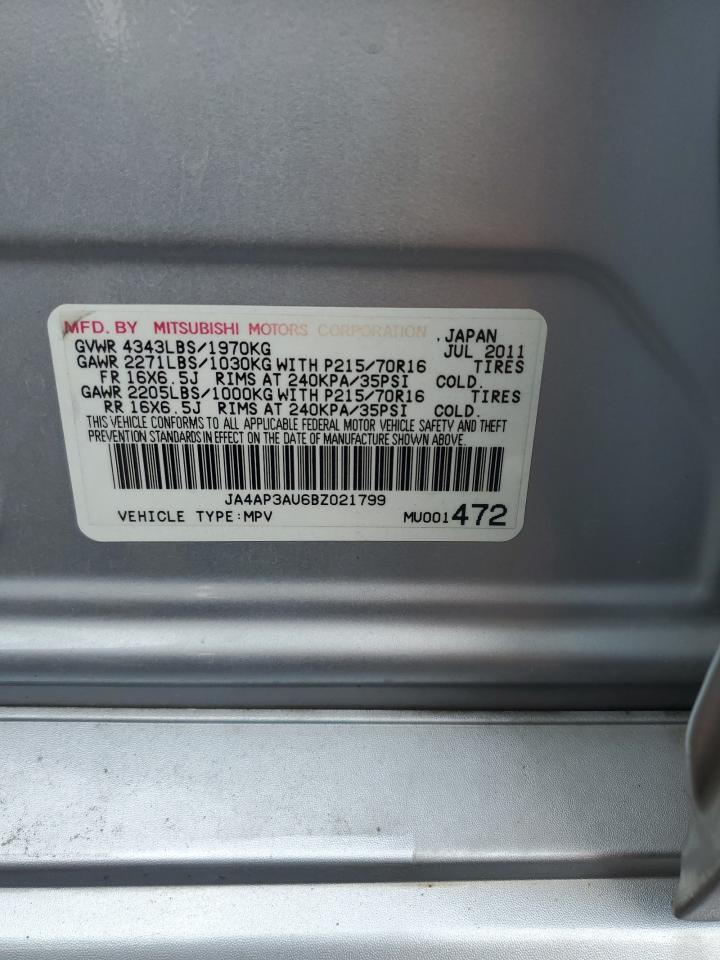 2011 Mitsubishi Outlander Sport Es VIN: JA4AP3AU6BZ021799 Lot: 85203775